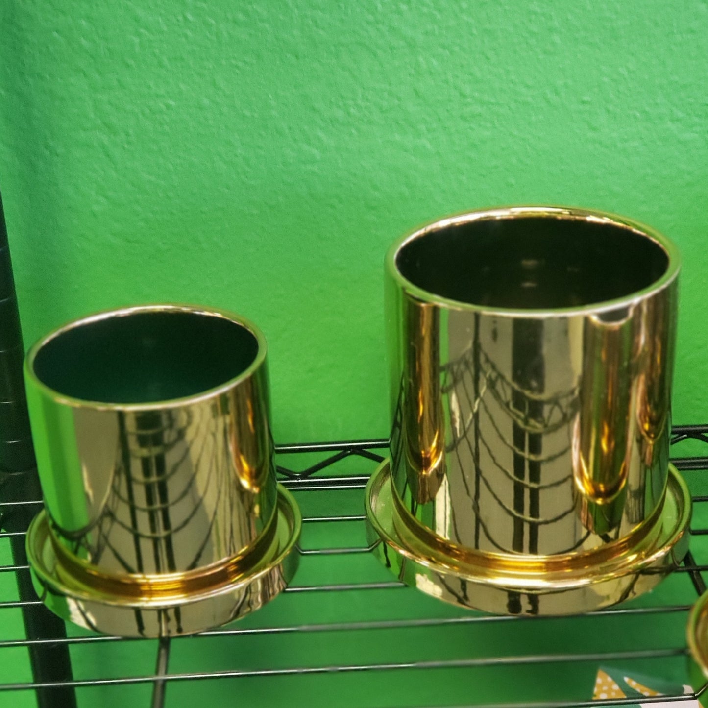 On SALE- Golden Cerami Plant Pot with Drainage & Saucer