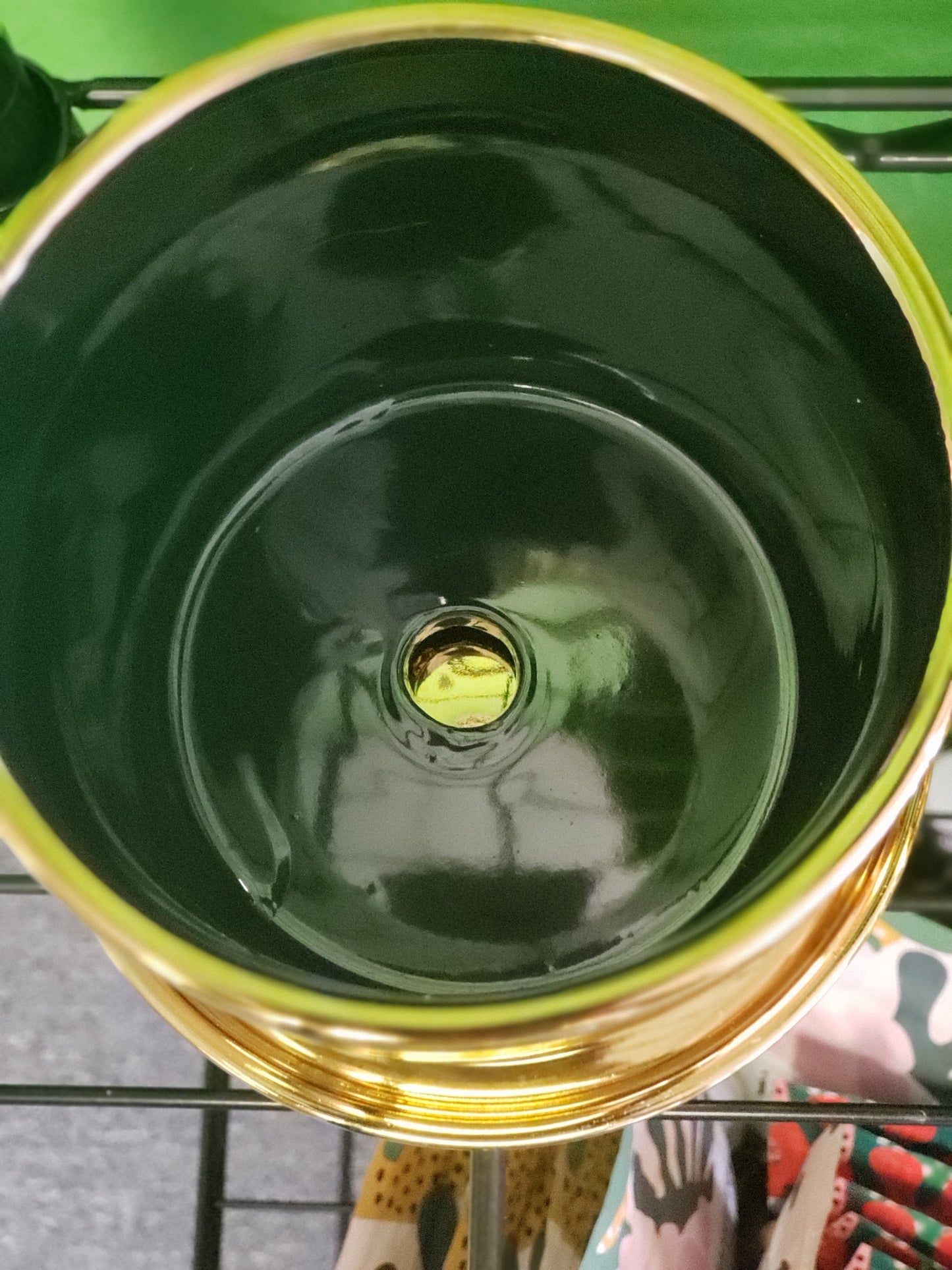 On SALE- Golden Cerami Plant Pot with Drainage & Saucer