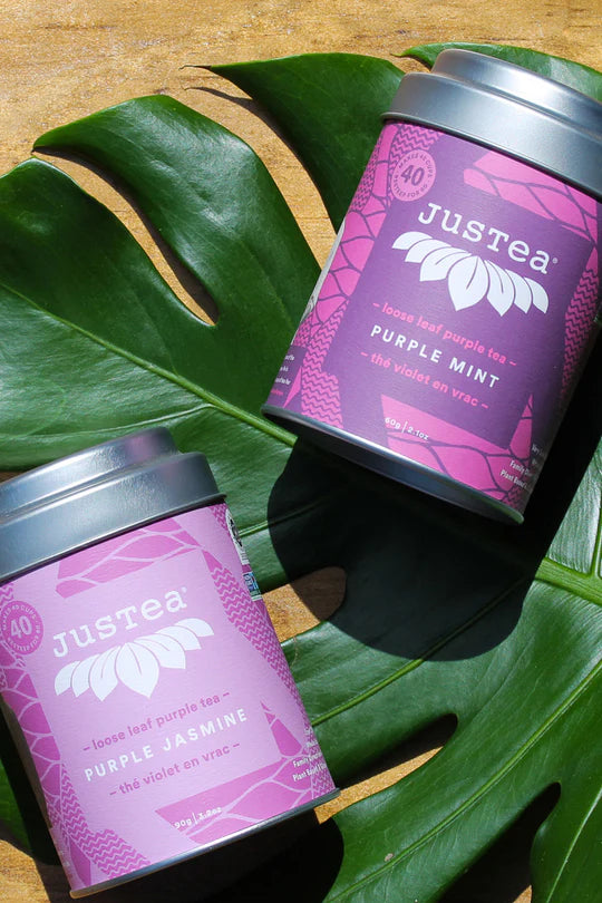JusTea Purple Mint Loose Leaf Tea Tin + Spoon