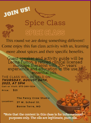 Spice Class Workshop August 2023 – Plants and Things LLC