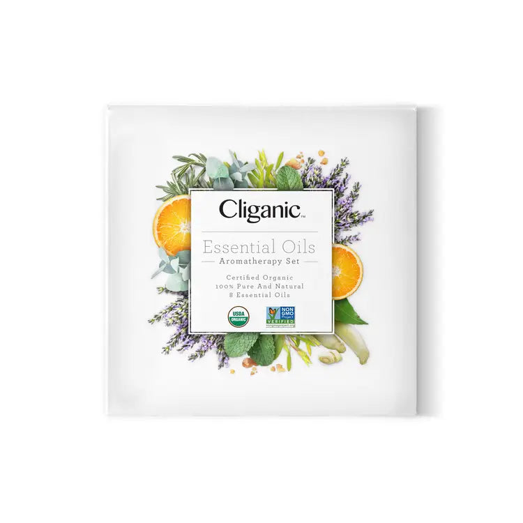 Cliganic cliganic usda organic aromatherapy essential oils set (top 4),  100% pure natural - peppermint, eucalyptus, tea tree & orange